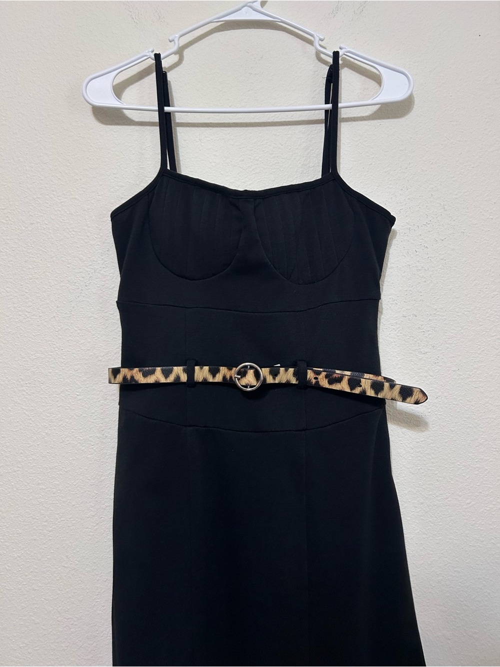 Sele Black Cami Strap Bustier Dress with Leopard Print Belt Large - Picture 4 of 9
